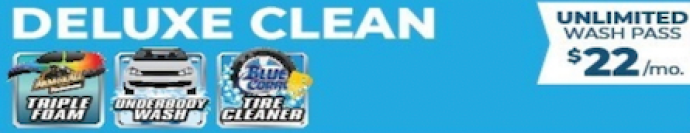 Blue box offering  Deluxe Clean Car Wash for $22/month at Grand Slam Car Wash.